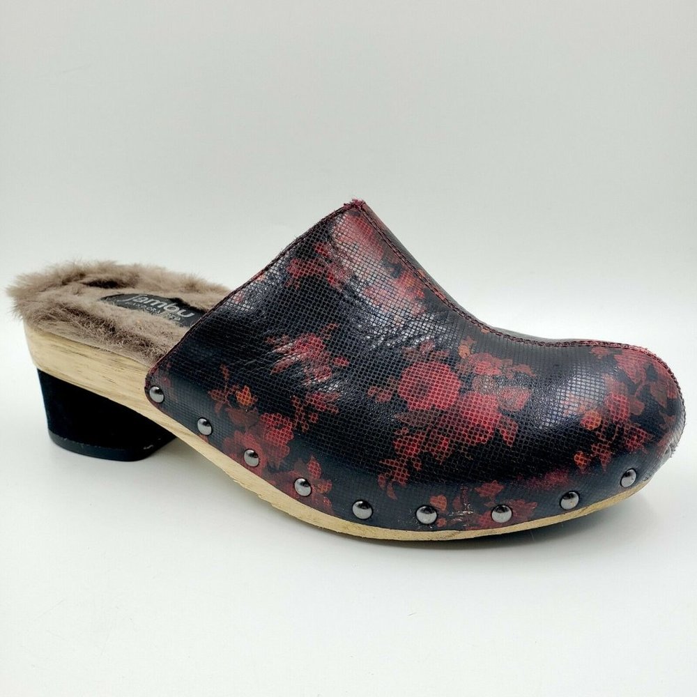 Jambu Monaco Leather Rose Faux Fur Lined Clog Mule